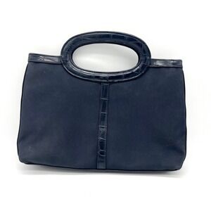Estee Lauder Black Dark Blue Tote Bag Oval Handle‎ Satchel Purse Handbag
